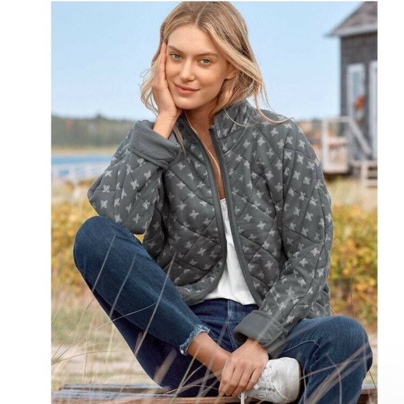 Garnet Hill Jackets & Blazers - Garnet Hill Womens Easy Quilted‎ Knit Zip Gray Print Bomber Style Jacket Size M